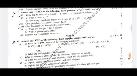 Puc I Year Chemistry Gadag District Mid Term Qp St Puc Mid Term