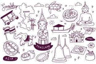 Thailand Travel Destination Doodle Graphic By Big Barn Doodles