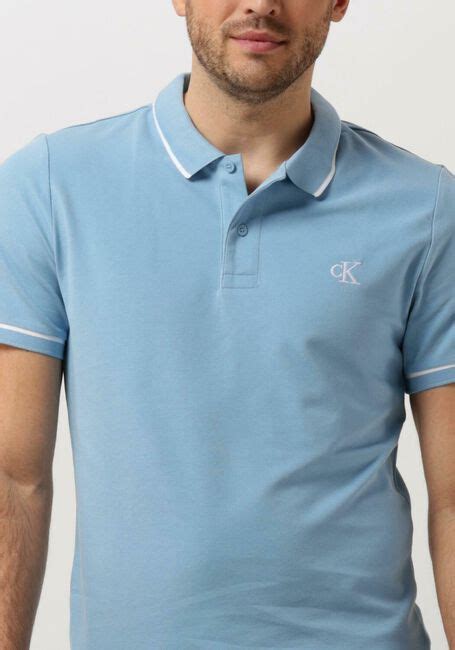 Lichtblauwe Calvin Klein Polo Tipping Slim Polo Omoda