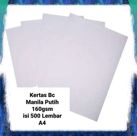 Jual Kertas Bc Manila Putih 160gsm 500 Lembar A4 Di Seller Cyla Paper