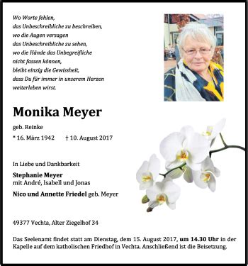 Traueranzeigen Von Monika Meyer Om Trauer De