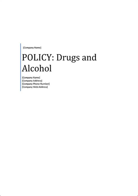 Drug And Alcohol Policy Word Template