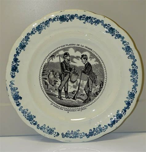 ANCIENNE ASSIETTE A DESSERT CERAMIQUE LONGWY LES PLAISIRS DE LA CHASSE