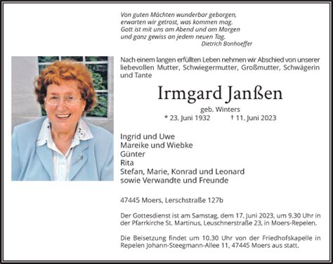 Alle Traueranzeigen für Irmgard Janßen trauer rp online de