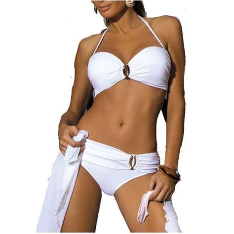 Maillot de Bain 2 Pièces Femme Sexy Push Up Bandage Bikini Halterneck