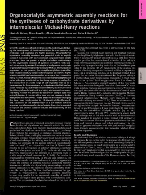 PDF Organocatalytic Asymmetric Assembly Reactions For The Syntheses