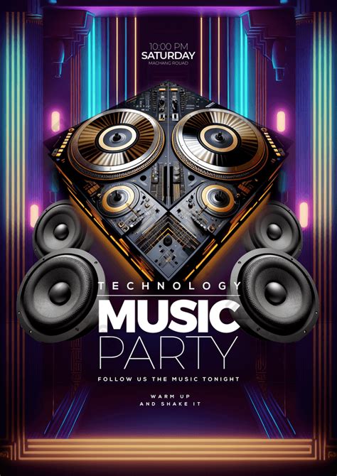 Speaker Neon Dj Mixer Light Effect Music Party Carnival Poster Psd