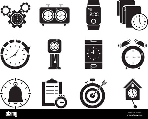 Chess Clocks And Clock Icon Set Over White Background Silhouette Style