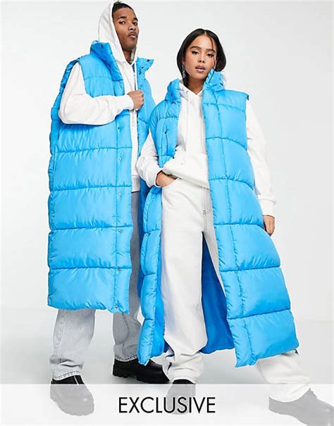 Collusion Unisex Maxi Sleeveless Puffer Coat In Blue Asos