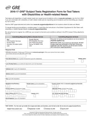 Fillable Online Ets Registration Form For The Gre Subject Tests