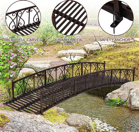 Kinbor 8ft Outdoor Metal Garden Bridge Garden Arch Footbridge With 2