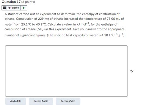 Solved A student carried out an experiment to determine the | Chegg.com