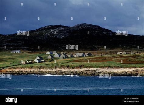 Abandoned Island Settlement Off The Coast Of Donegal Ireland Stock