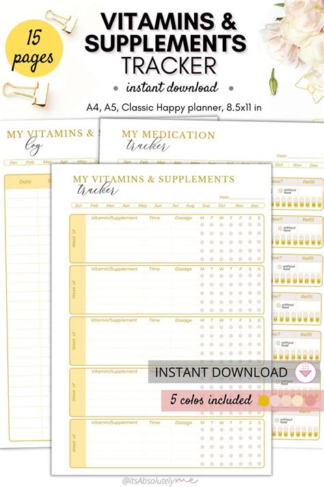 Vitamin Chart Medication Chart Medicine Log Vitamin Organizer