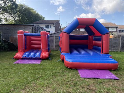 Red And Blue Double Castle Package 8ft X 8 Ft Bouncy Castle And 12ft X 15ft Bouncy Castle Bouncy