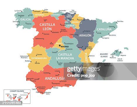 Spain Vector Map Color Map Of The Spain High-Res Vector Graphic - Getty ...