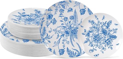 Amazon Durony Pieces White Blue Floral Design Plastic