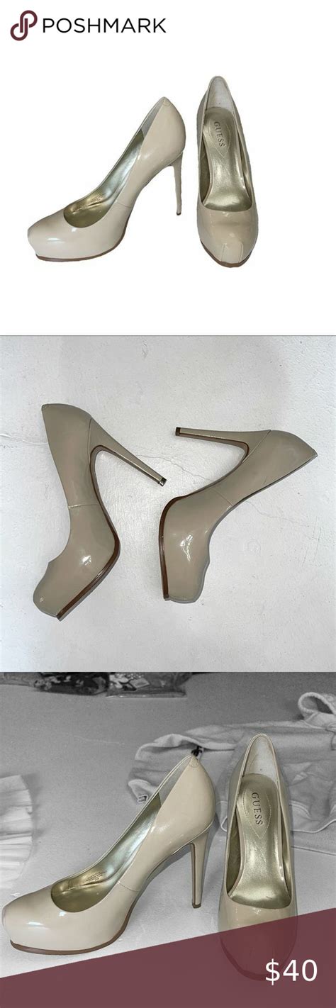 Guess Nude Pumps Stiletto Heels Patent Leather Tan Womens