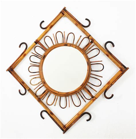 Rattan Sunburst Rhombus Mirror 1960s For Sale At 1stdibs