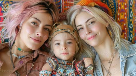 Lesbian Couple Kissing Daughter Stock Photo At Vecteezy