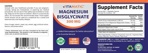 Amazon Vitamatic Magnesium Bisglycinate 500mg 120 Vegetarian