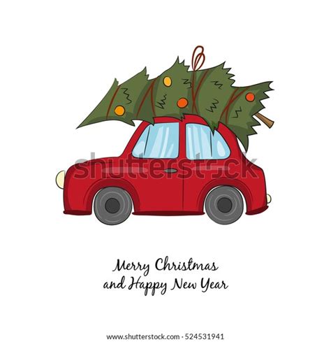 Red Car Christmas Tree On White Stock Vector Royalty Free 524531941