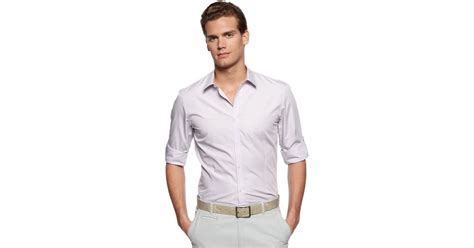 Calvin Klein Long Sleeve Roll Up Sleeve Shirt In White For Men Lyst