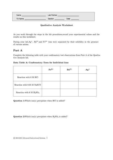 Qualitative Analysis Worksheet Printable Pdf Download