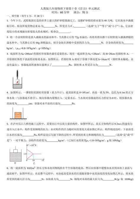 人教版八年级物理下册第十章《浮力》单元测试（含答案） 21世纪教育网