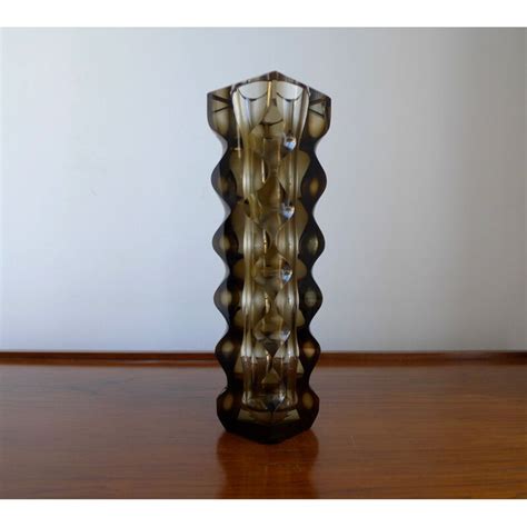 Vintage Art Glass Vase Abstract Optical Cut Polished Exbor By