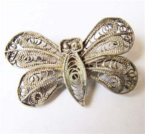 Vintage Filigree Brooch Sterling Silver Buterfly Pin Vintage Etsy