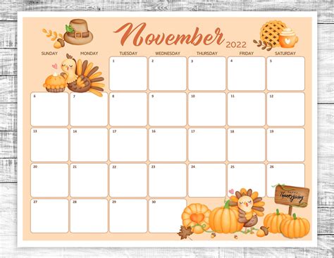 Printable/fillable November Calendar 2022 Thanksgiving - Etsy in 2022 ...