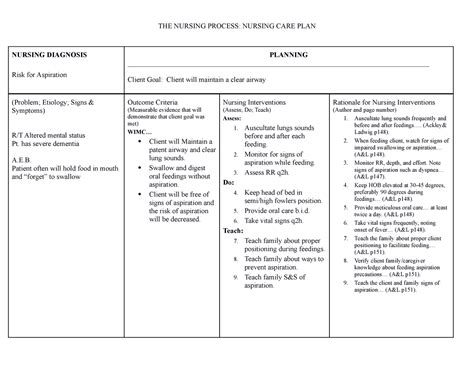 Cp Risk For Aspiration Vdfkjshbdf The Nursing Process Nursing