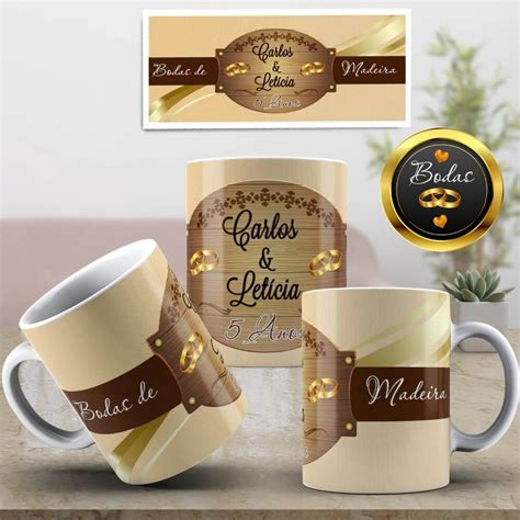 Caneca Bodas De Madeira Anos De Casados Personalizada Nomes