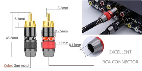 Gold Plated Rca Wire Connector Rca Male Plug Adapter Videoaudio Connector Support 8mm Cable