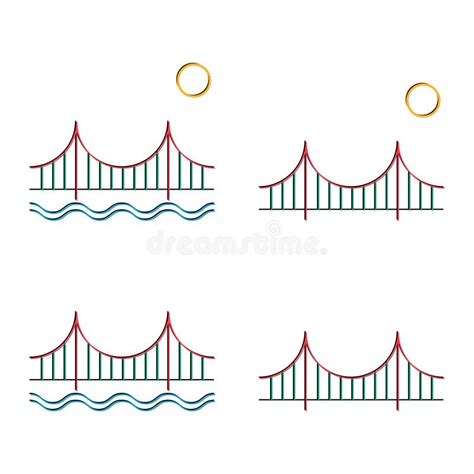 Set Of Silhouette Bridge Icon Urban Architecture Design Travel Line