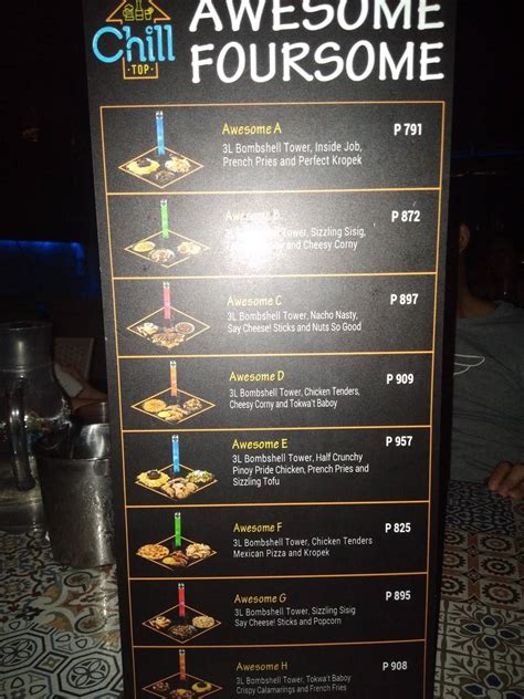 Menu At Chill Top Cubao Roofdeck Restobar Quezon City P Tuazon