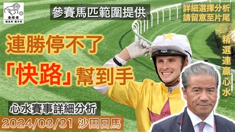 港經佬賽馬貼士及分析｜連勝停不了 「快路」幫到手｜31 03 2024 沙田田草賽事詳細分析｜沙田日馬賽事 香港賽馬 賽馬貼士 貼士