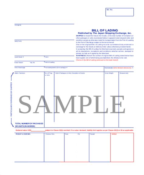 Free Bill Of Lading Form Samples Pdf Ms Word Google Docs Excel