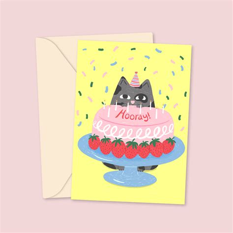 Hooray! - Cat Birthday Cake Greeting Card - PalPack