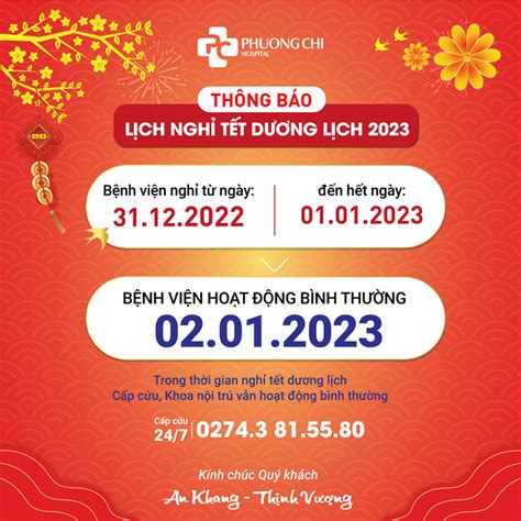 [Thông báo] NGHỈ TẾT DƯƠNG LỊCH NĂM 2023| Bệnh viện Đa khoa Phương Chi