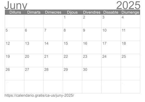 Calendari Juny 2025 d Estats Units d Amèrica en Català Calendario Gratis