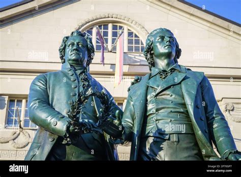 Weimar Germany 28th Feb 2023 The Goethe Schiller Monument A Bronze