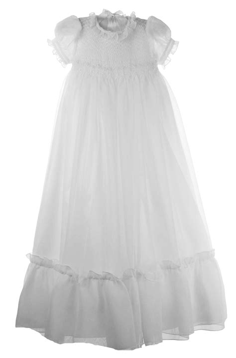 New Sarah Louise White Smocked Tulle Christening Gown With Matching Bonnet