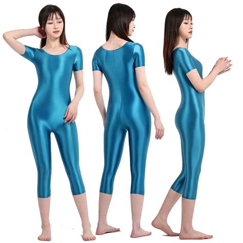 Women S Sexy Shiny Bodysuits Oil Smooth Running Overalls Yoga Pant