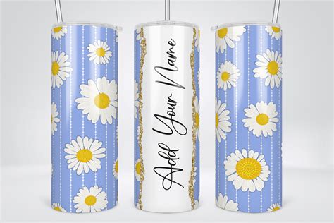 White Daisy Flower Add Your Name Tumbler Graphic By TINTIN Design