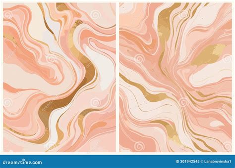 Set Of Modern Fluid Watercolor Peach Marble Stock Vector