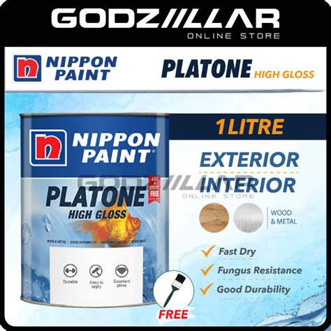 1l Nippon Paint Platone High Gloss Wood Metal Oil Based Interior Exterior Cat Minyak Kayu Besi