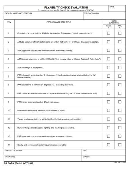 Da Form 3501 2 Flyability Check Evaluation