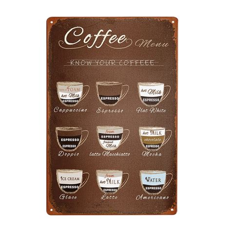 Buy Giwawa Retro Coffee Menu Tin Sign Cafe Signs Know Your Coffee Tin